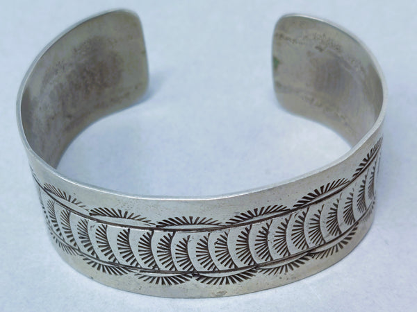 Navajo Silver Stamped Cuff Bracelet 1 in wide