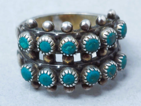 Old Pawn Navajo Snake Eye Dbl Row Turquoise Sterling Silver Ring SZ 6