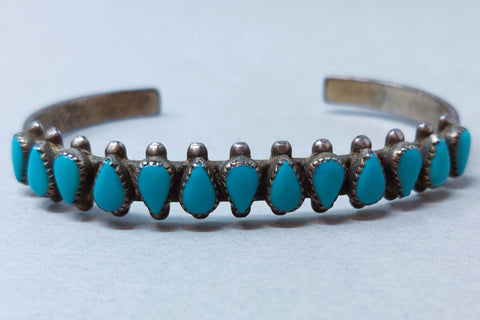 Old Pawn Navajo Single Row Turquoise Sterling Silver Cuff Bracelet