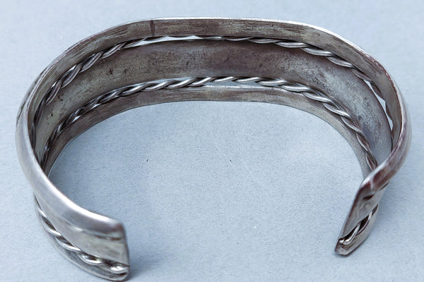 Navajo Sterling Silver Stamped & Braided Wire Cuff Bracelet