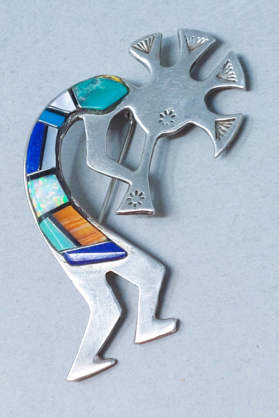 Zuni Kokopelli Sterling Silver Brooch Pin Pendant