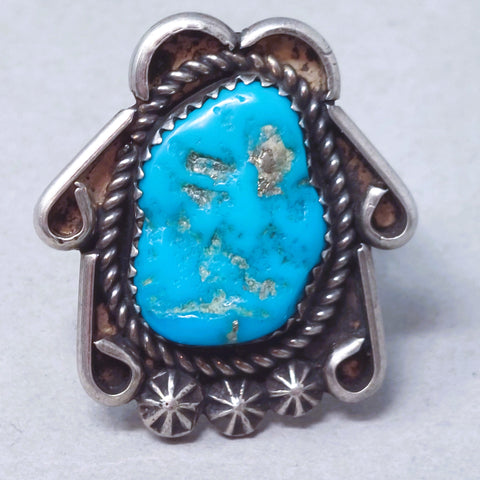 Old Pawn Navajo Blue Turquoise Sterling Silver Ring SZ 7