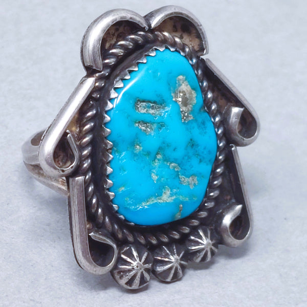 Old Pawn Navajo Blue Turquoise Sterling Silver Ring SZ 7