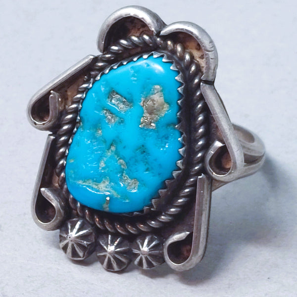 Old Pawn Navajo Blue Turquoise Sterling Silver Ring SZ 7