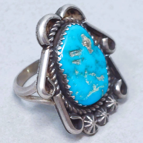 Old Pawn Navajo Blue Turquoise Sterling Silver Ring SZ 7