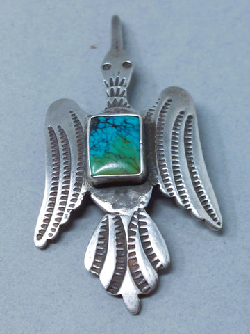 Navajo Sterling Silver & Turquoise PEYOTE BIRD PIN Signed