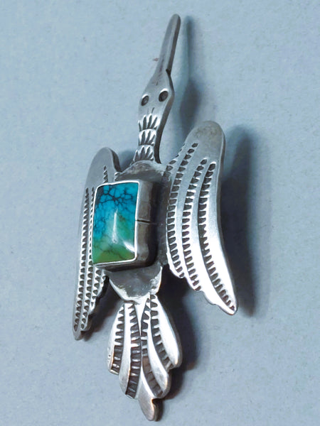 Navajo Sterling Silver & Turquoise PEYOTE BIRD PIN Signed
