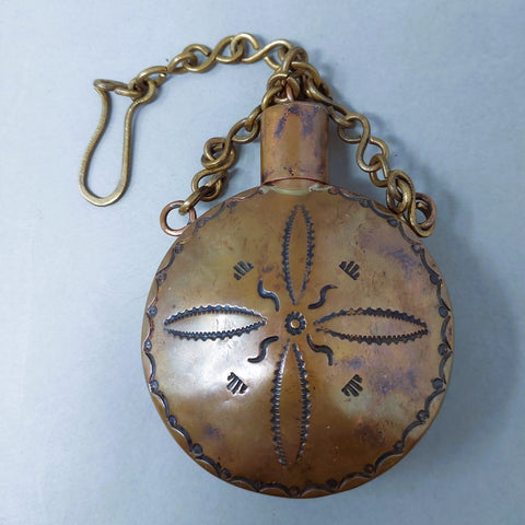 Navajo Copper Canteen Hand Stamped with Brass Chain and Belt Hook