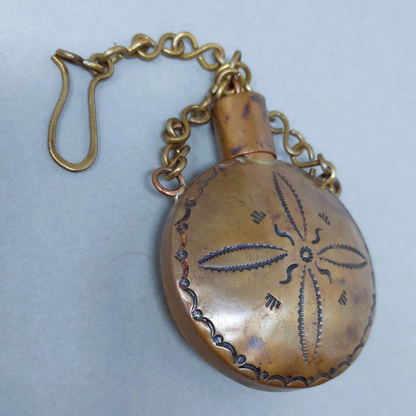 Navajo Copper Canteen Hand Stamped with Brass Chain and Belt Hook