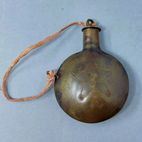 Navajo Brass Canteen Hand Engrave with Brass Cap and Leather