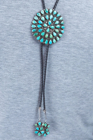 Navajo silver & turquoise Cluster bolo tie