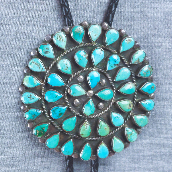 Zuni / Navajo Turquoise sterling silver Cluster Bolo Tie