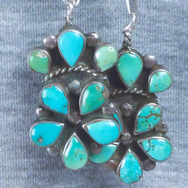 Zuni / Navajo Turquoise sterling silver Cluster Bolo Tie