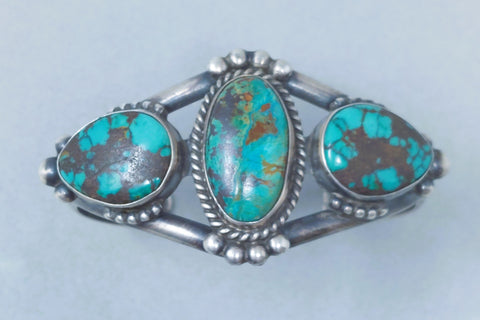 Navajo Sterling Silver & Turquoise 3 stone Cuff Bracelet