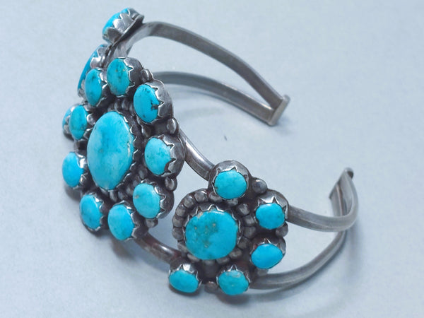Navajo Sterling Silver & Turquoise Floral Cuff Bracelet