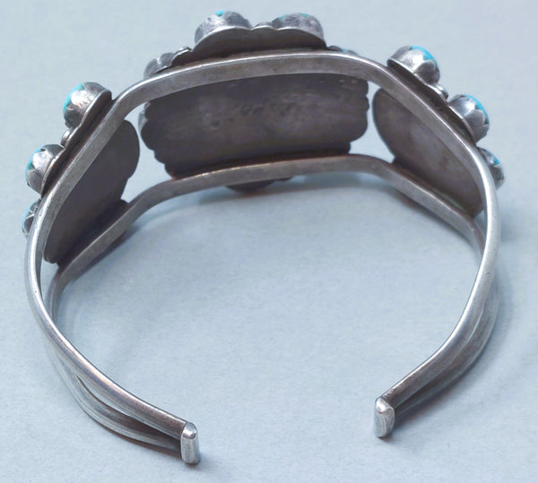 Navajo Sterling Silver & Turquoise Floral Cuff Bracelet
