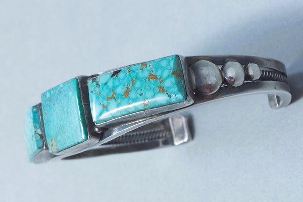Vintage Navajo Sterling Silver & Rectangular Turquoise Cast  Cuff Bracelet