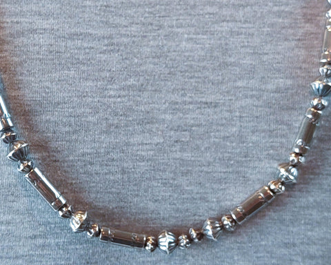 Vintage Navajo Silver Barrel Bead Native American Bench Bead Necklace