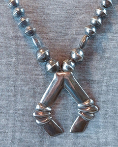 Navajo Sterling Silver Barrel & Bench Bead Necklace with Pendant