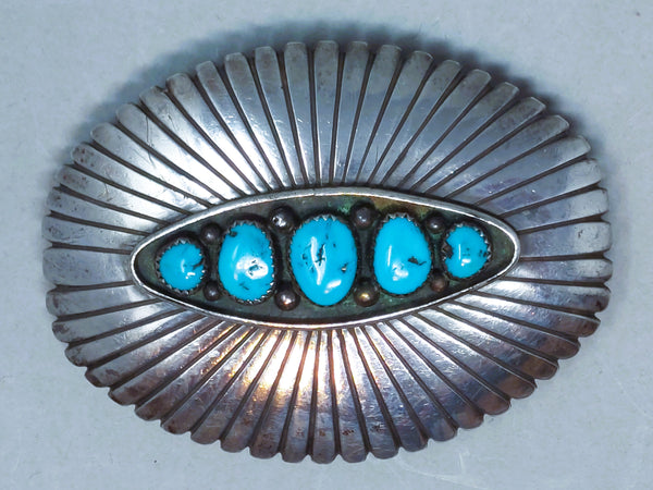 Vintage 5 Stone Navajo Silver & Turquoise Belt Buckle by Wilbur Musket