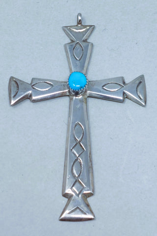 Vintage Navajo Sterling Silver and Turquoise Cross Pendant by Sadie Randolf