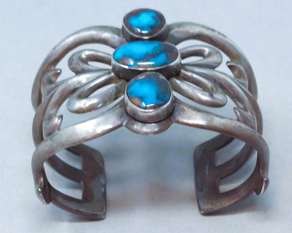 Navajo Bizby Turquoise & Cast Silver Cuff Bracelet