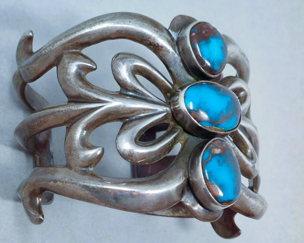 Navajo Bizby Turquoise & Cast Silver Cuff Bracelet