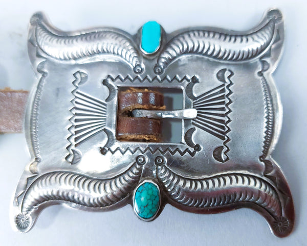 Classic Vintage Navajo 2nd Phase Silver & Turquoise Concho Belt Great Patina