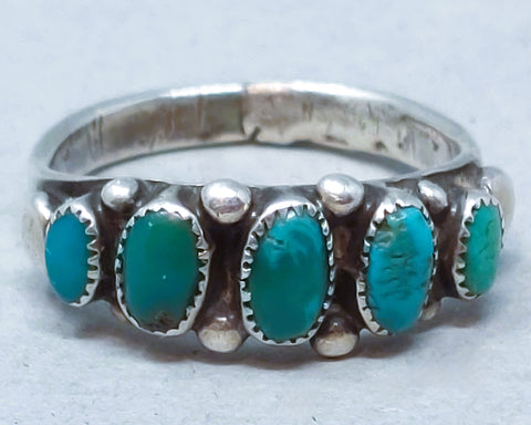 Navajo Turquoise and Sterling Silver 5 Stone Ring