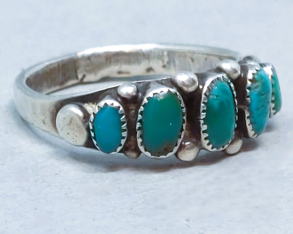 Navajo Turquoise and Sterling Silver 5 Stone Ring