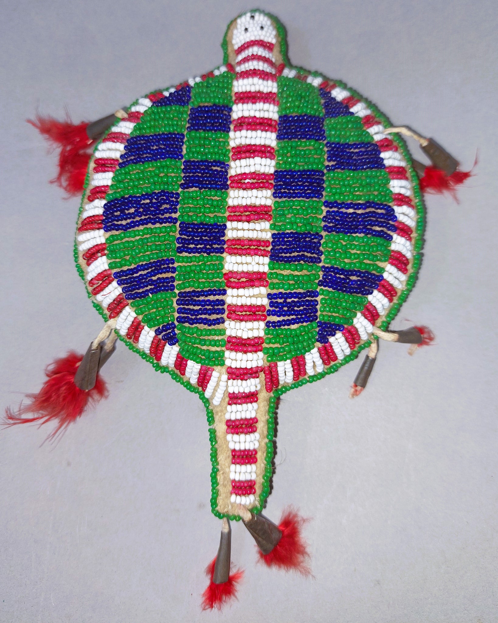 Sioux Umbilical Fetish with Red, White, Blue, Green Beads