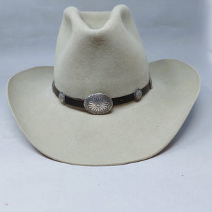 Vintage Navajo Sterling Silver Concho on Brown Leather Hatband