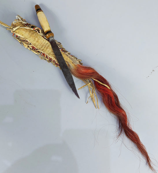 Native American Knife with Beaded sheath Horsehair Drop