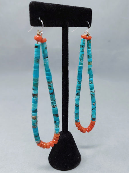 Santa Domingo / Pueblo Turquoise &  Coral JACLA Pendant \ Drop \ Earrings with hooks