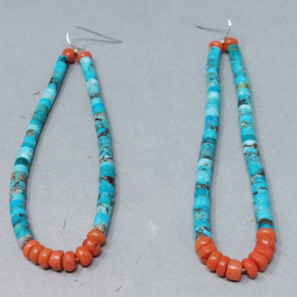 Santa Domingo / Pueblo Turquoise &  Coral JACLA Pendant \ Drop \ Earrings with hooks