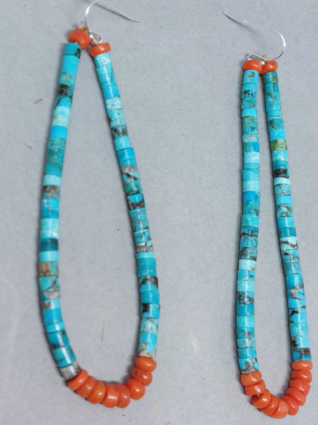 Santa Domingo / Pueblo Turquoise &  Coral JACLA Pendant \ Drop \ Earrings with hooks