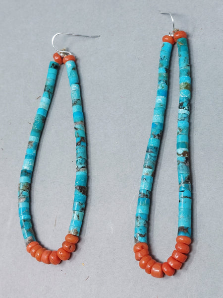 Santa Domingo / Pueblo Turquoise &  Coral JACLA Pendant \ Drop \ Earrings with hooks