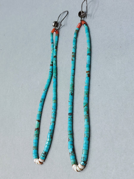 Santa Domingo / Pueblo Turquoise &  Shell (heishi) JACLA Pendant \ Drop \ Earrings with hooks