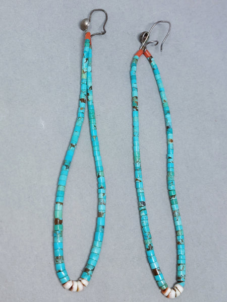 Santa Domingo / Pueblo Turquoise &  Shell (heishi) JACLA Pendant \ Drop \ Earrings with hooks