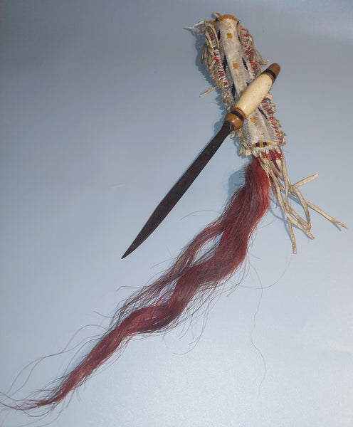 Native American Knife with Beaded sheath Horsehair Drop