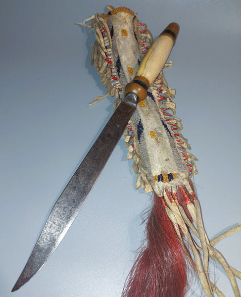 Native American Knife with Beaded sheath Horsehair Drop