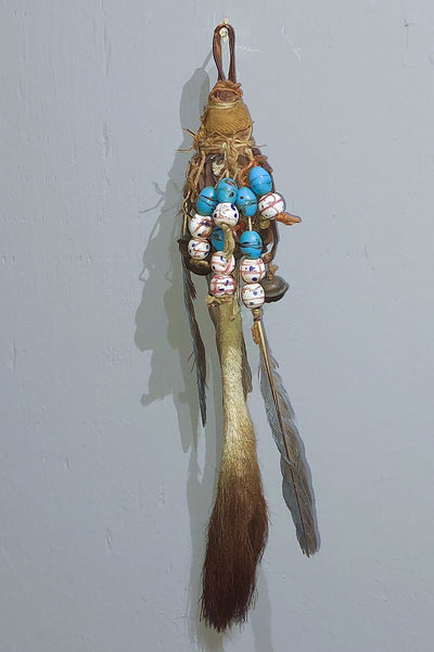 Plains Deer Tail Rattle with Beads and Bells