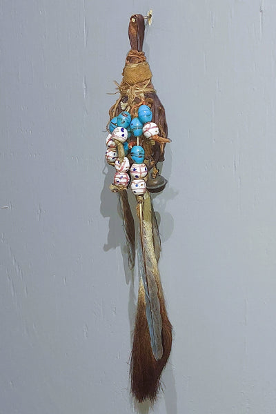 Plains Deer Tail Rattle with Beads and Bells