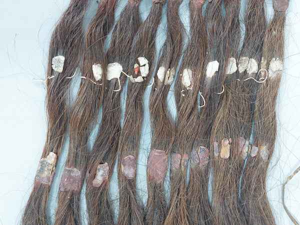 Native Northern (Blackfoot?) Plains Hair Extension Blue & White Beads with Red Pigmented Hair