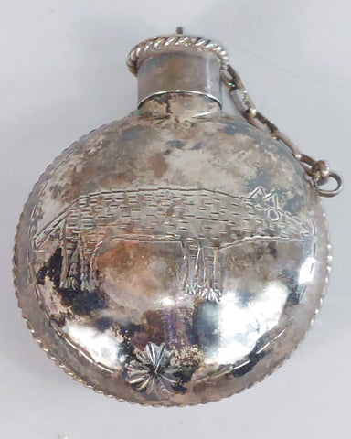 Navajo Sterling Silver Canteen with Wolf Engraving