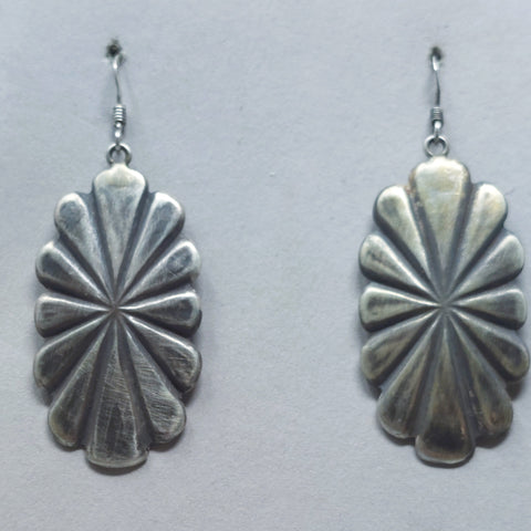 Navajo Sterling Silver Wrought Concho Dangle Earrings