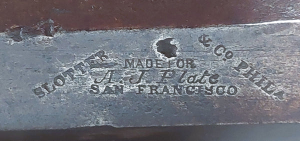 Mid 19th Plains Rifle Mfg by Slotter For A. J. Plate in San Francisco Ca.