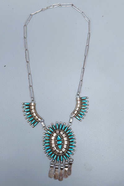 Vintage Navajo Sterling Silver and Turquoise Necklace Etsate