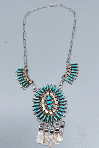 Vintage Navajo Sterling Silver and Turquoise Necklace Etsate