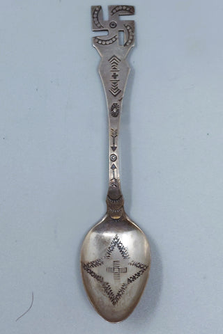 Navajo Antique Silver Souvenir Spoon Whirling Logs with Stamped Bowl